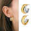 Two Tones C Shaped Hoop Earrings - 18K Gold and Silver Plated.