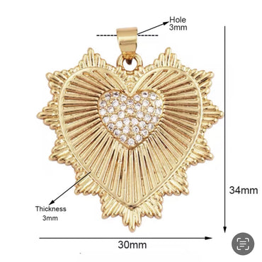 CZ Large Heart Charm - Gold