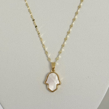 MOP Hamsa Pendant Necklace - Gold