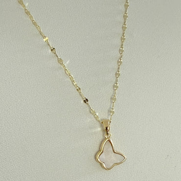 MOP Butterfly Pendant Necklace - Gold