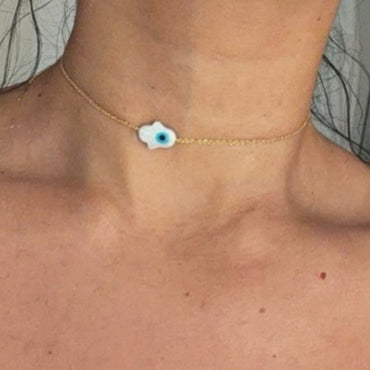 Ceramic Hamsa Necklace - Gold