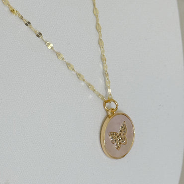 MOP/CZ Butterfly Pendant Necklace - Gold