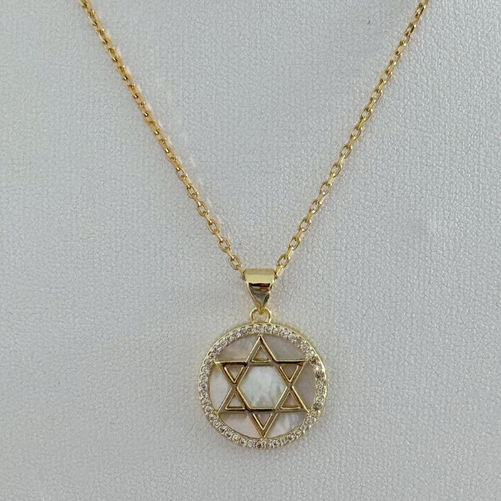 MOP/CZ Star of David Necklace - Gold