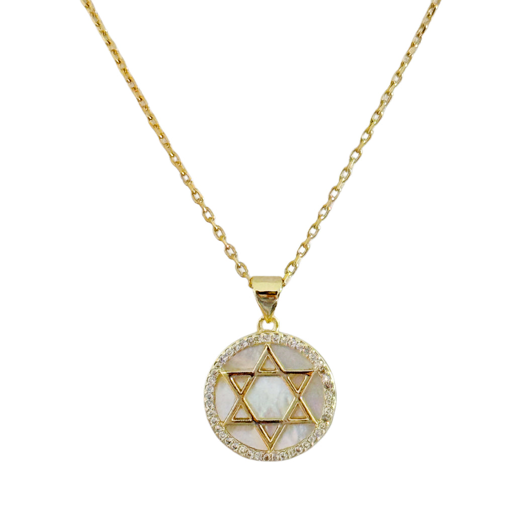 MOP/CZ Star of David Necklace - Gold