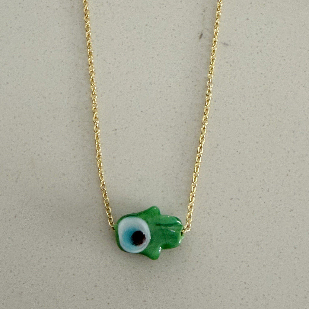 Ceramic Hamsa Necklace - Gold