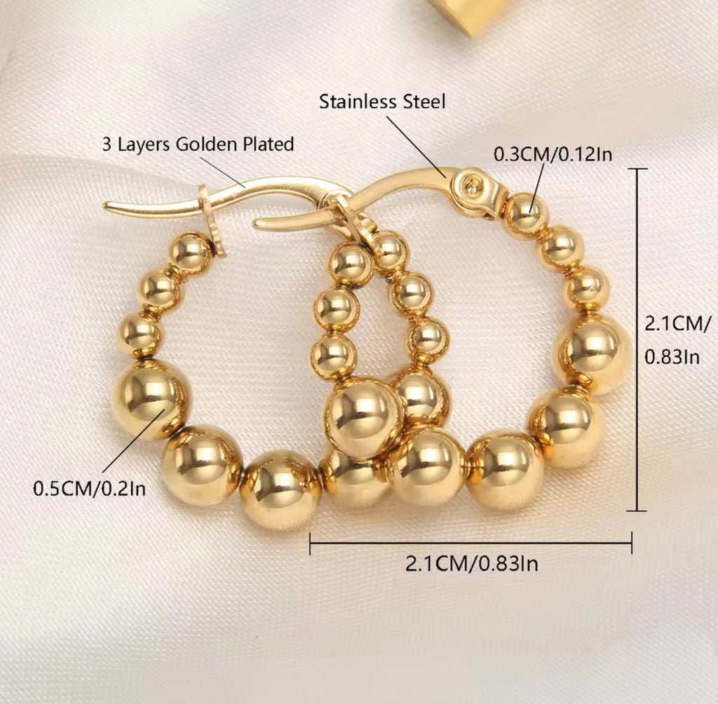 Stainless Steel Beads Hoop Earrings - Gold and Silver