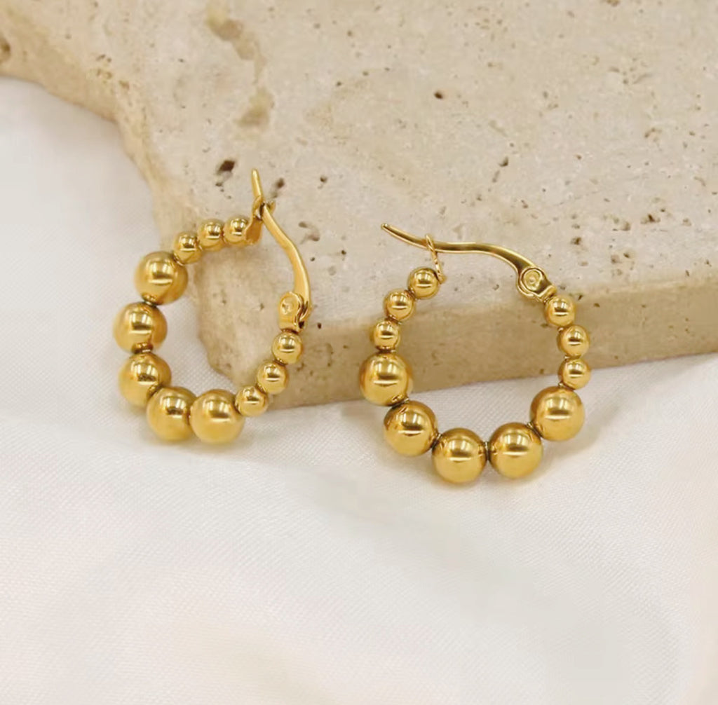 Stainless Steel Beads Hoop Earrings - Gold and Silver