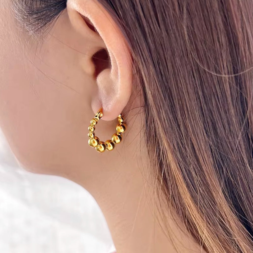 Stainless Steel Beads Hoop Earrings - Gold and Silver