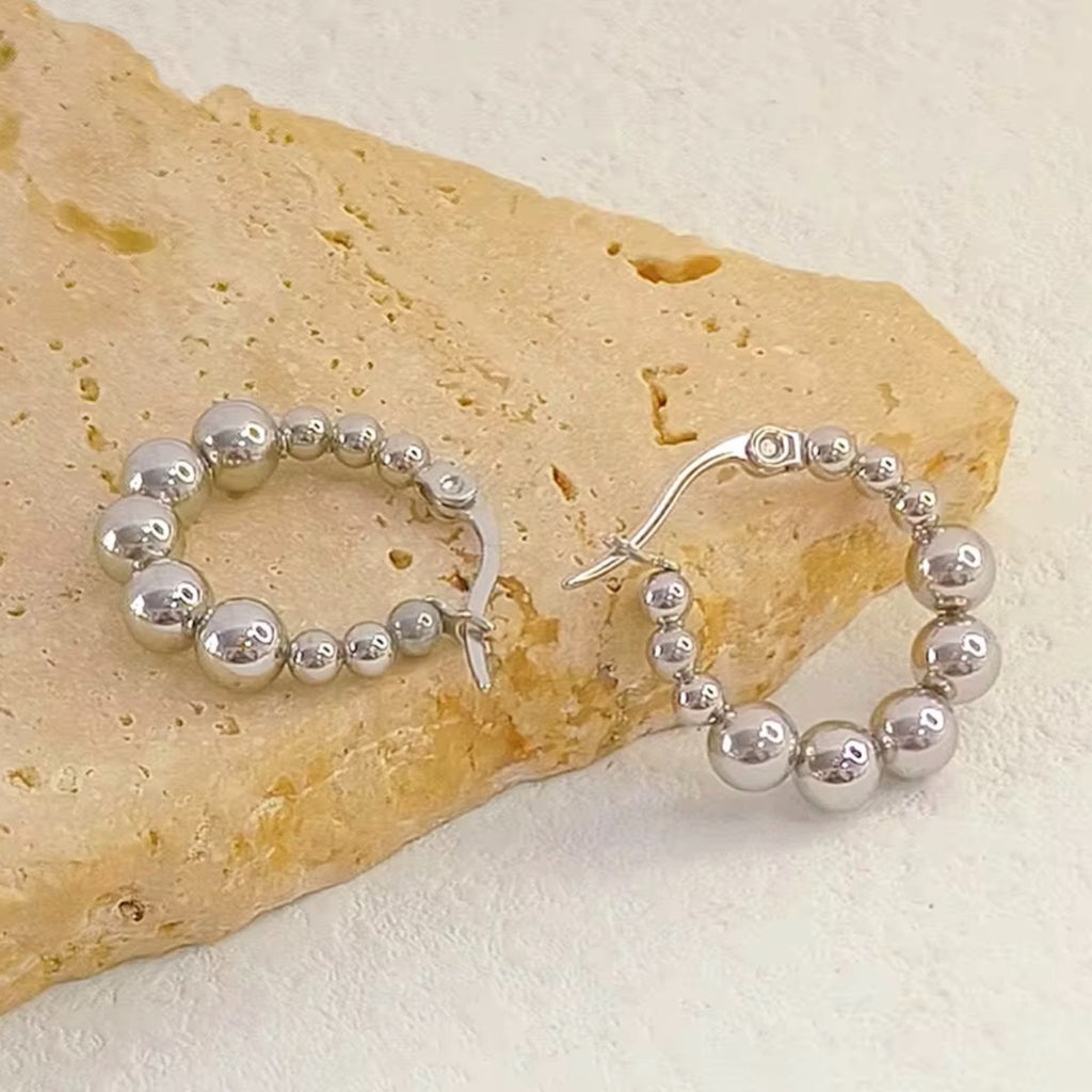Stainless Steel Beads Hoop Earrings - Gold and Silver