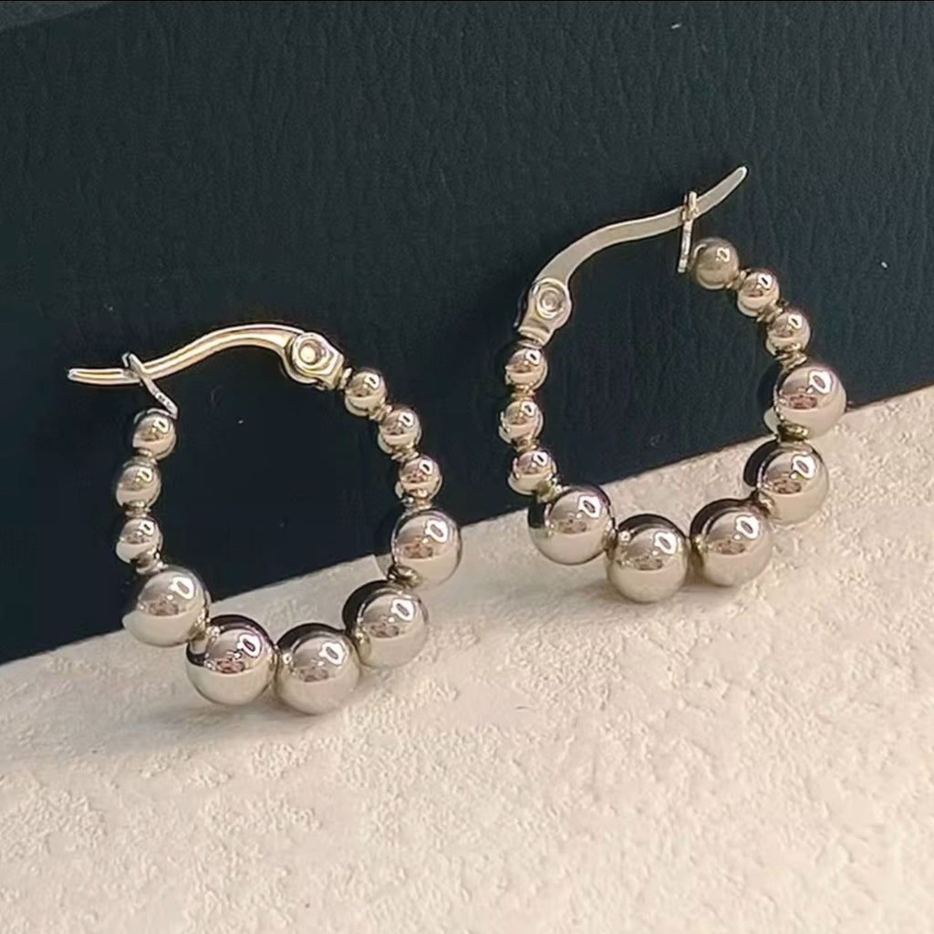 Stainless Steel Beads Hoop Earrings - Gold and Silver
