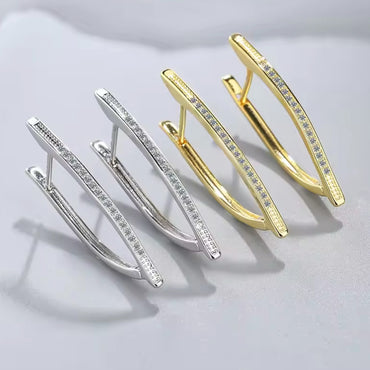 CZ V-Shape Huggies Earrings - Gold and Silver