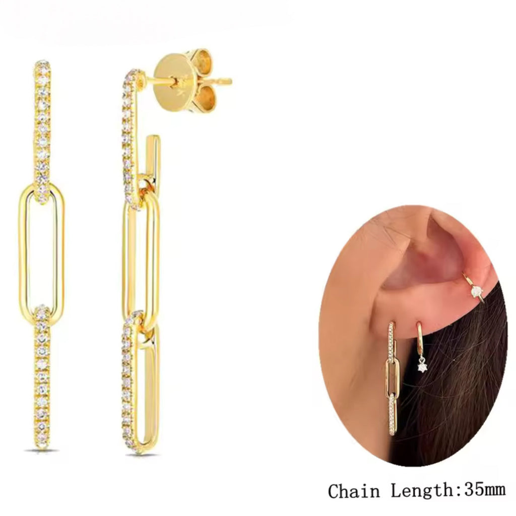 CZ Dainty Chain Link Stud Earrings - Gold