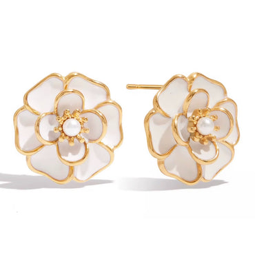 Bloom Enamel Flower Stud Earrings - Gold