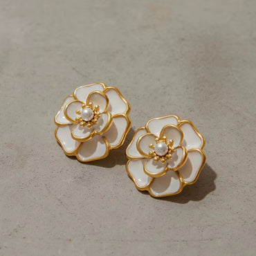 Bloom Enamel Flower Stud Earrings - Gold