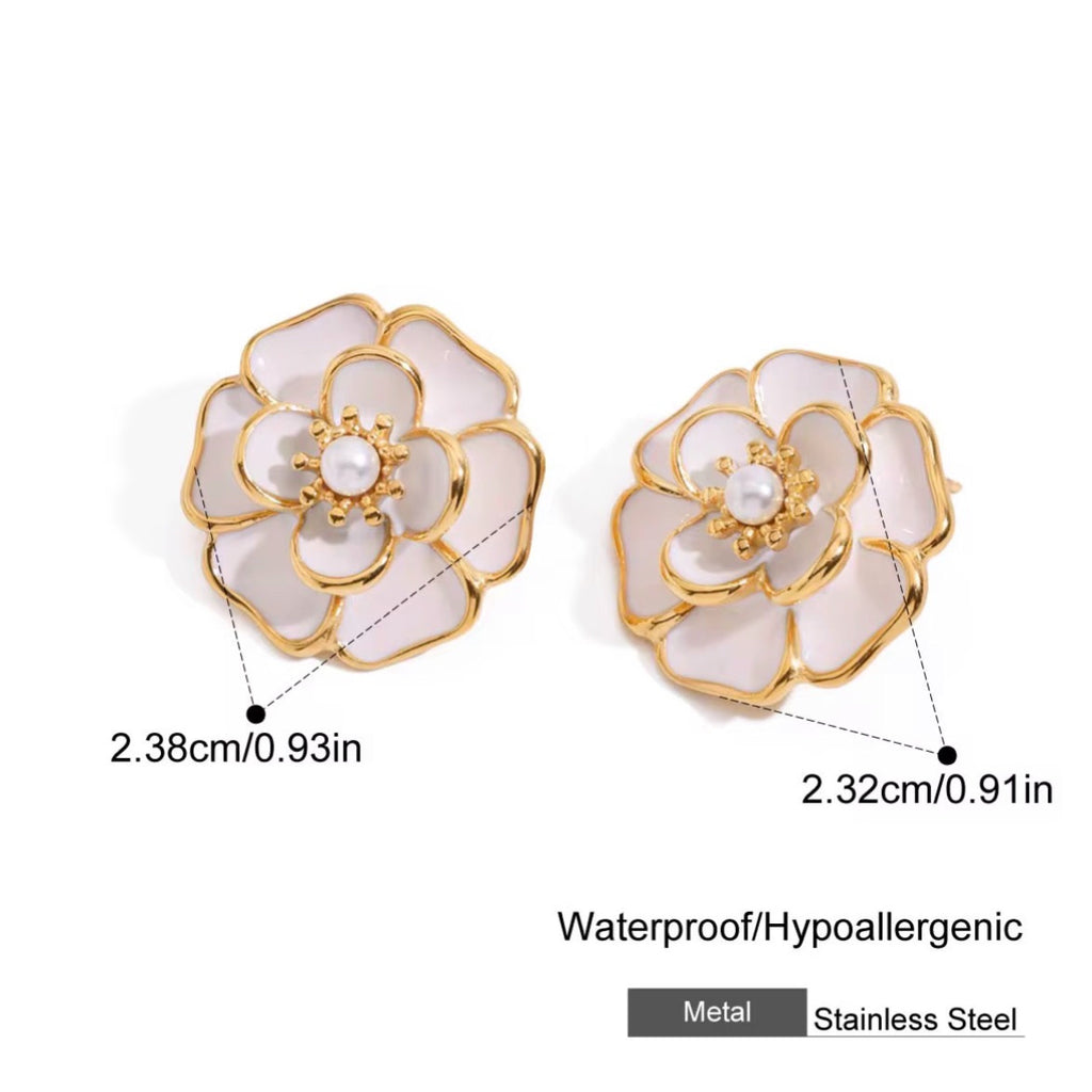 Bloom Enamel Flower Stud Earrings - Gold