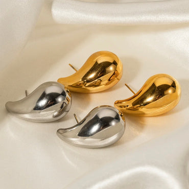 25 mm Stainless Steel Chunky Dome Drop Earrings - Gold and Silver