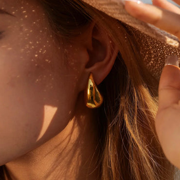 25 mm Stainless Steel Chunky Dome Drop Earrings - Gold and Silver