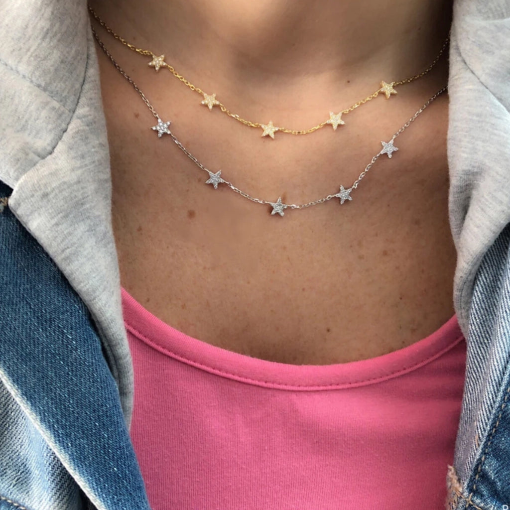 CZ Multi Station Star Choker Necklace