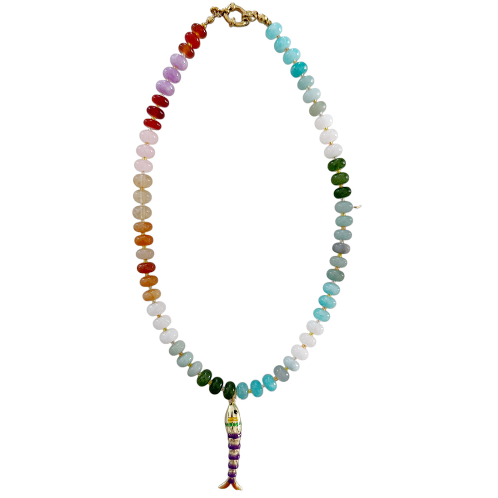 Lucky Fish Gemstone Necklace - Gold