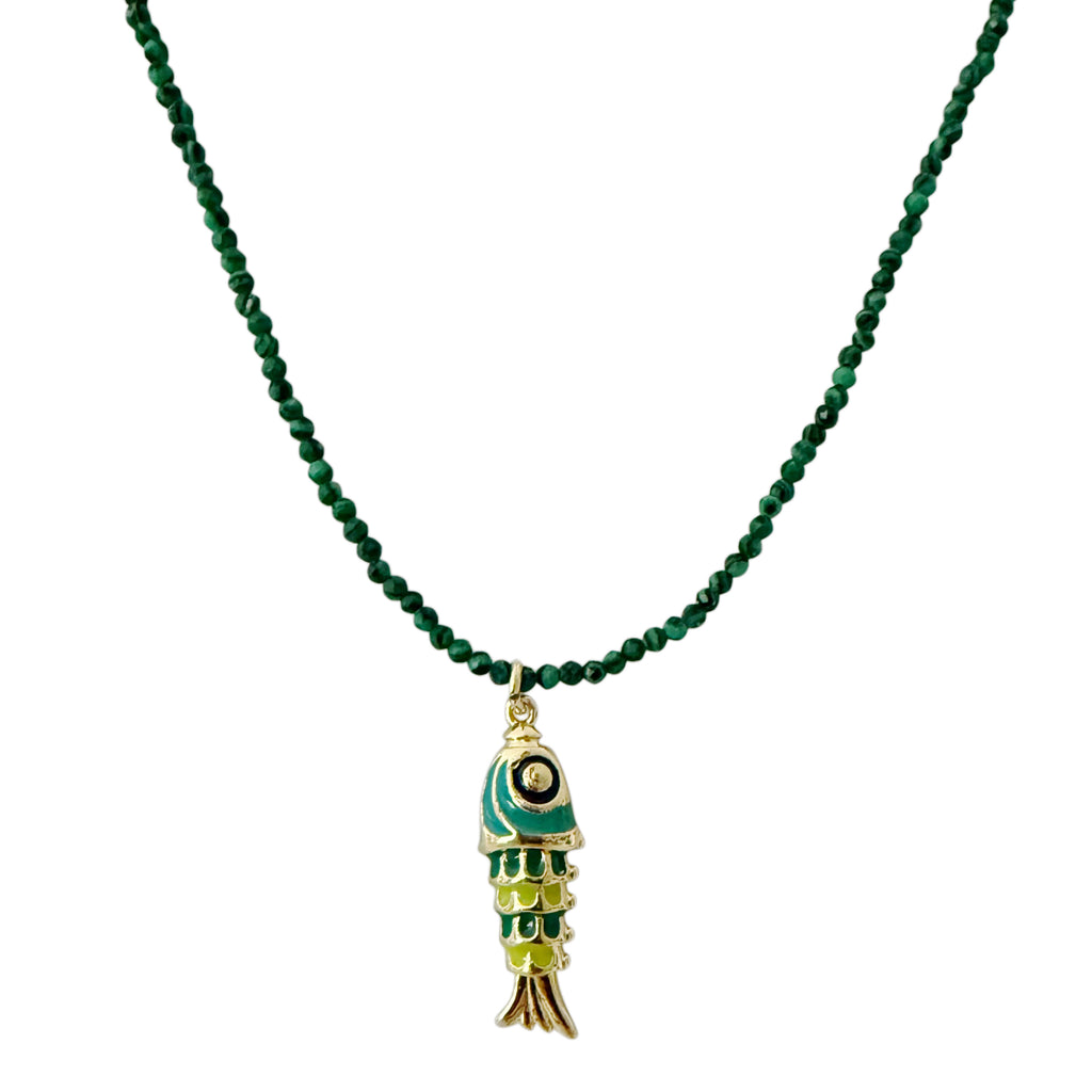 Enamel Fish Gemstone Necklace - Gold