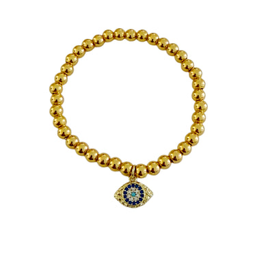 CZ Evil Eye Beaded Bracelet - Gold