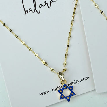 Enamel Jewish Star Necklace For Girls - Gold