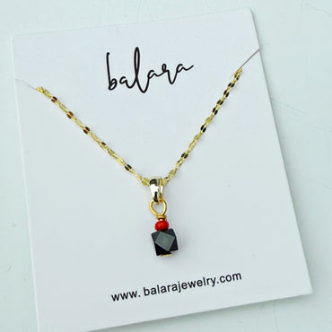 5 mm Genuine Azabache (Jet Black) Pendant Necklace for Girls and Teens - Gold