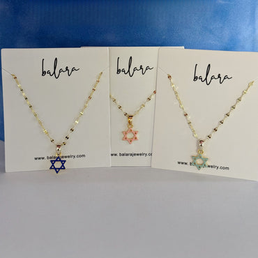Enamel Jewish Star Necklace For Girls - Gold