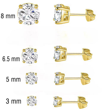 CZ Prong Setting Studs 3 mm, 5 mm, 6.5 mm, 8 mm) - Gold or Silver