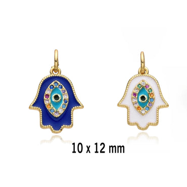 CZ Enamel Evil Eye/Hamsa Charm - Gold