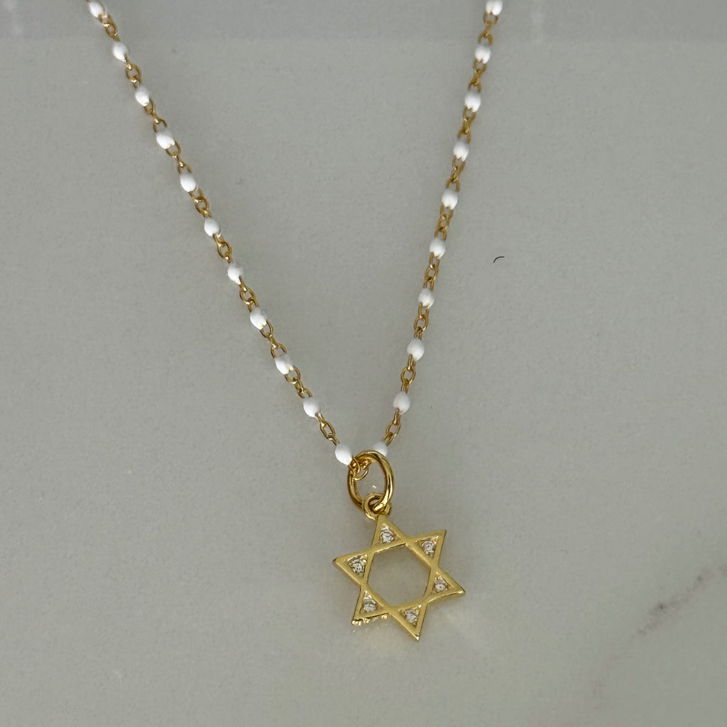 CZ Small Star of David Charm Necklace - Gold