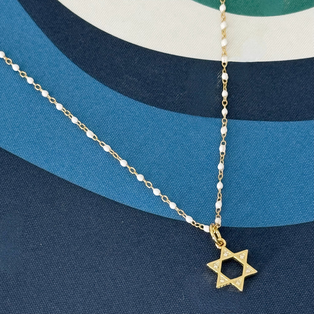 CZ Small Star of David Charm Necklace - Gold