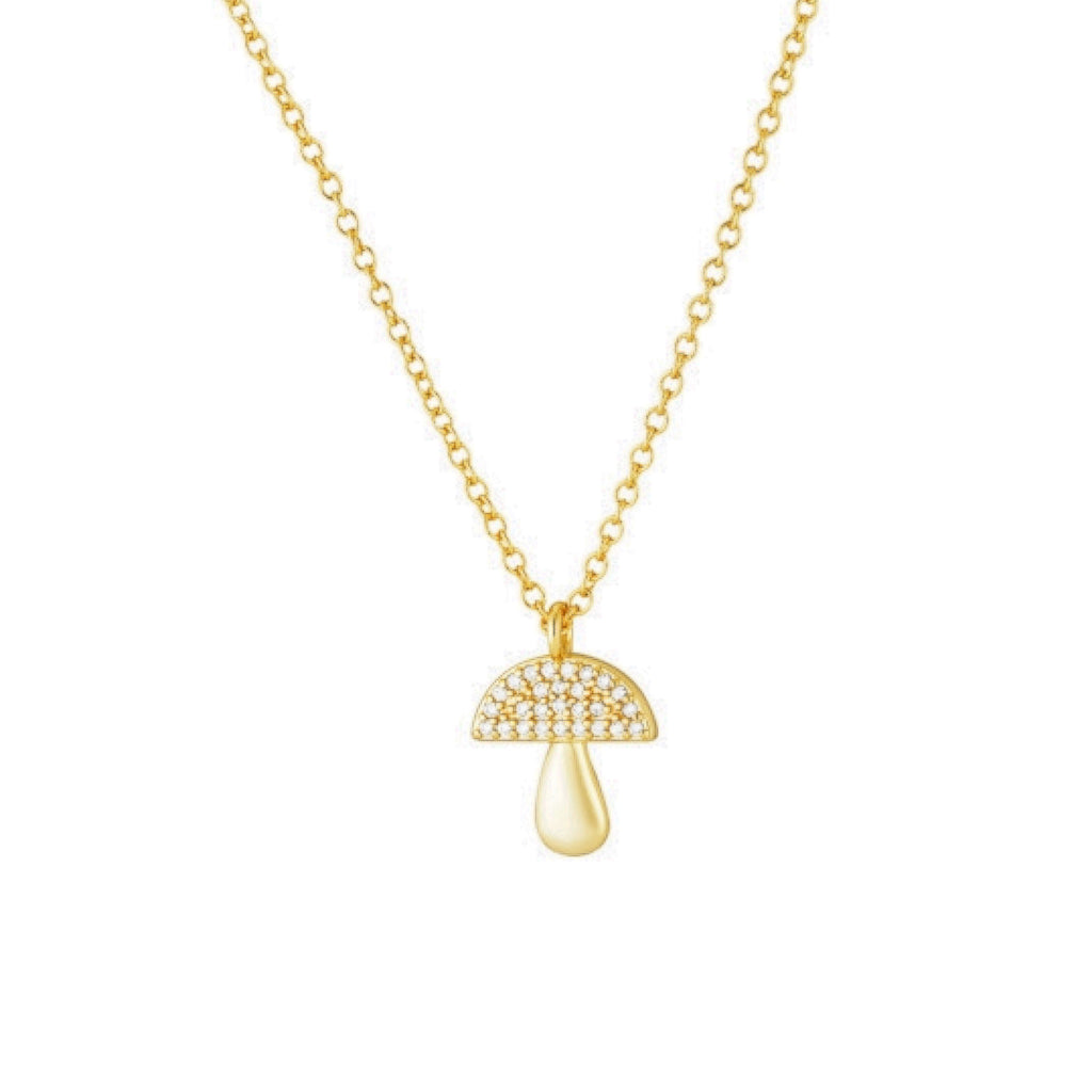 Bridesmaid Mini CZ 14K Gold Plated Mushroom Necklace