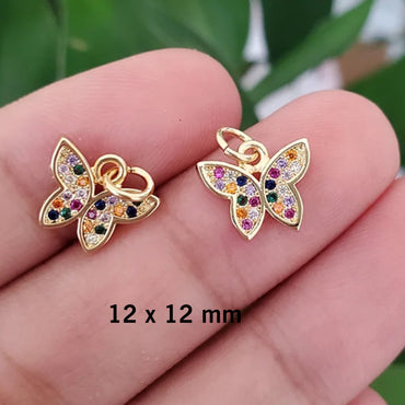 Multicolored CZ Butterfly Charm - Gold