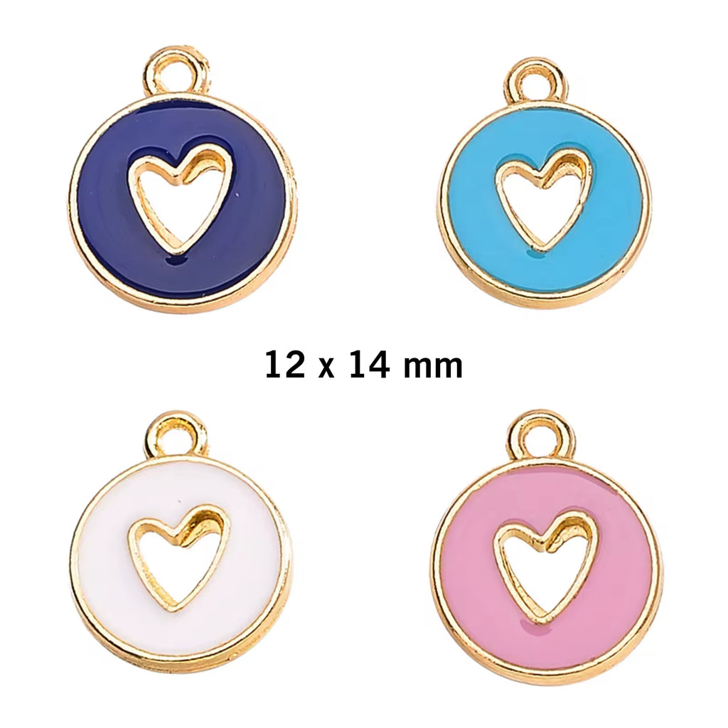 Enamel Round Hollow Heart Charm - Gold