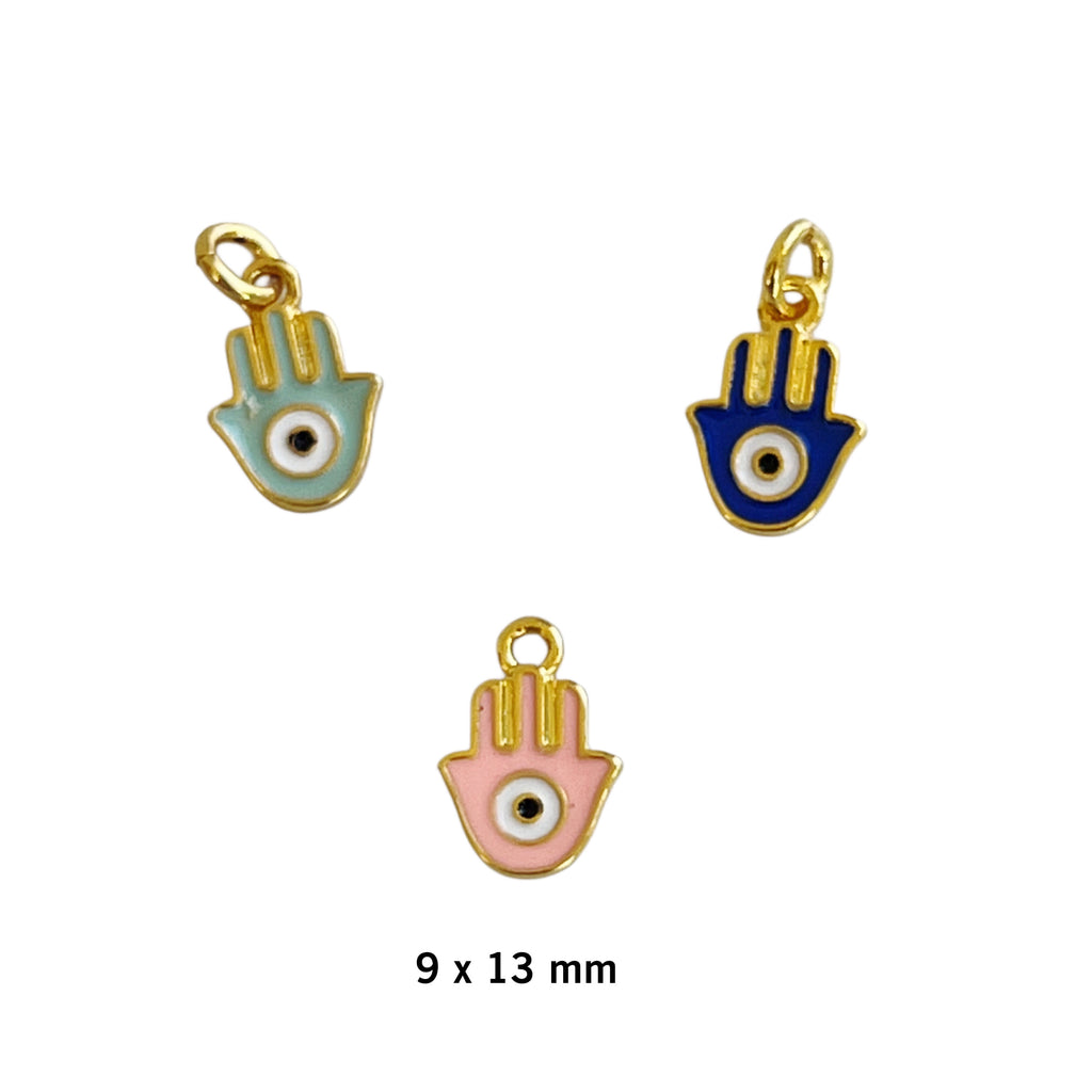 Enamel Evil Eye Hamsa Charm - Gold