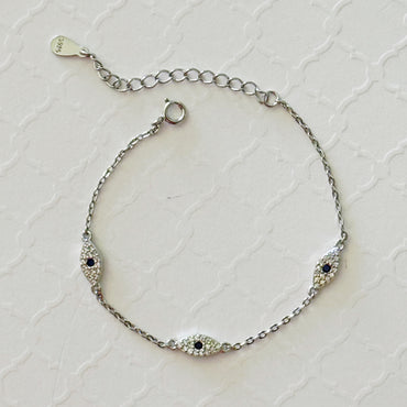Pave CZ 925 Sterling Silver Evil Eye Bracelet - Gold and Silver