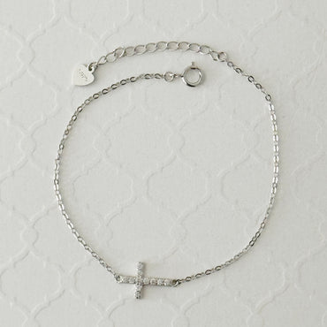 925 Sterling Silver CZ Delicate Cross Charm Bracelet - Gold and Silver
