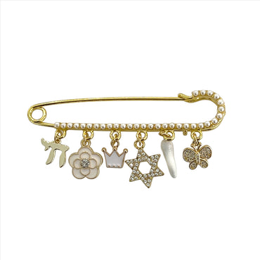 8 CM Pearl Jewish Bride Pin - Gold