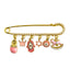 8 CM Pearl Baby Pin with Pink Charms - Gold