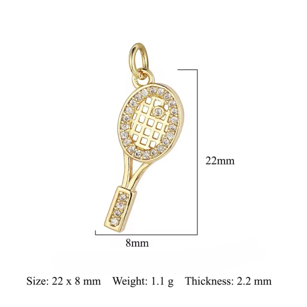 CZ Tennis Racket Charm - Gold