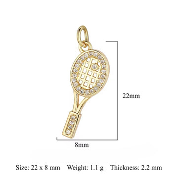 CZ Tennis Racket Charm - Gold