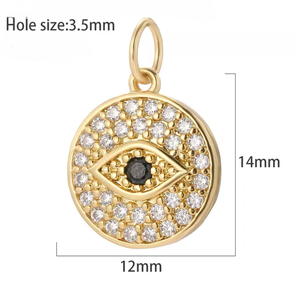 CZ Round Evil Eye Charm - Gold