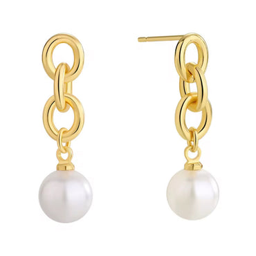 18K Gold Plated Chain Pearl Drop Earrings