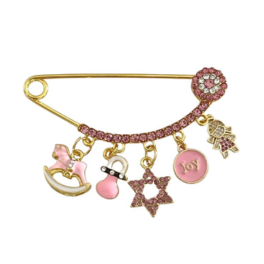 6.7 CM CZ Pink Evil Eye Pin With Jewish Star of David Charm