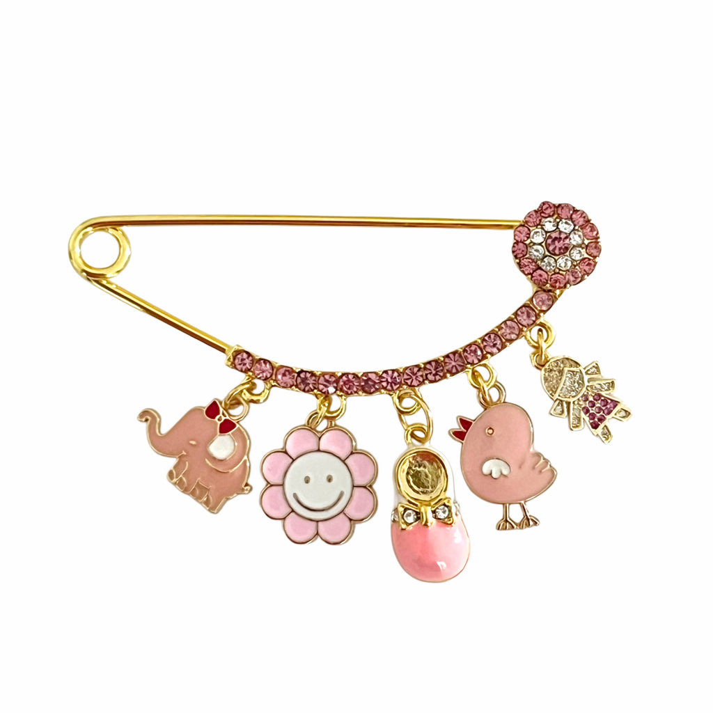 CZ Pink Evil Eye Pin For Babies - Gold