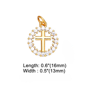 CZ Round Cross Charm - Gold