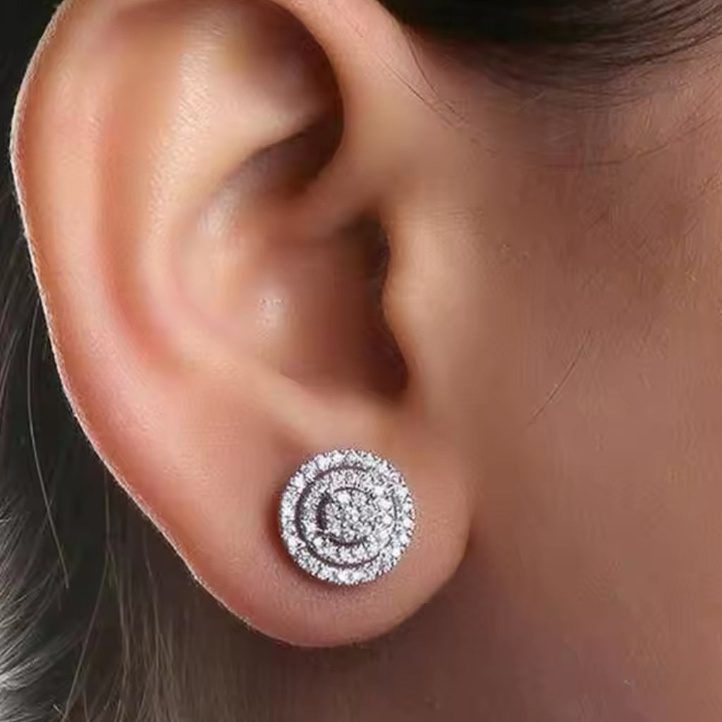 1.3 CM CZ Round Stud Earrings - Silver