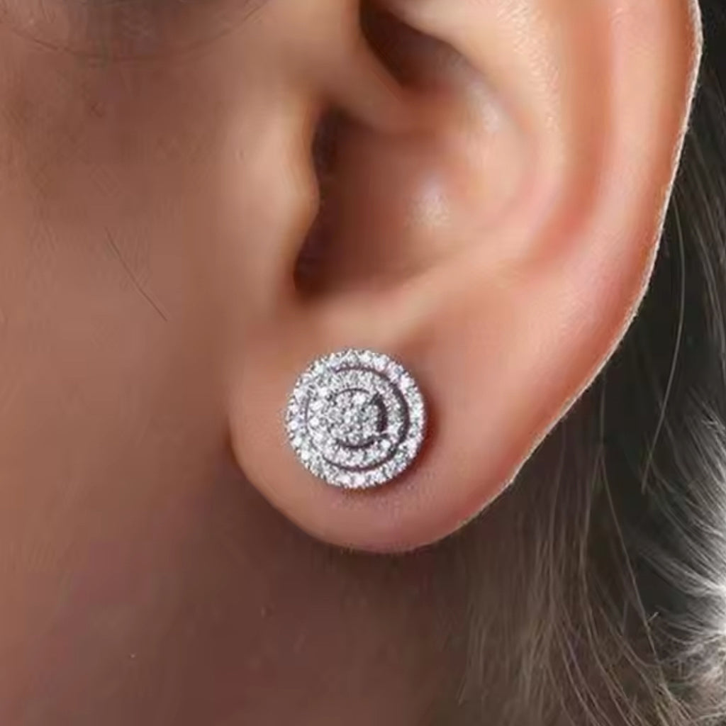 1.3 CM CZ Round Stud Earrings - Silver