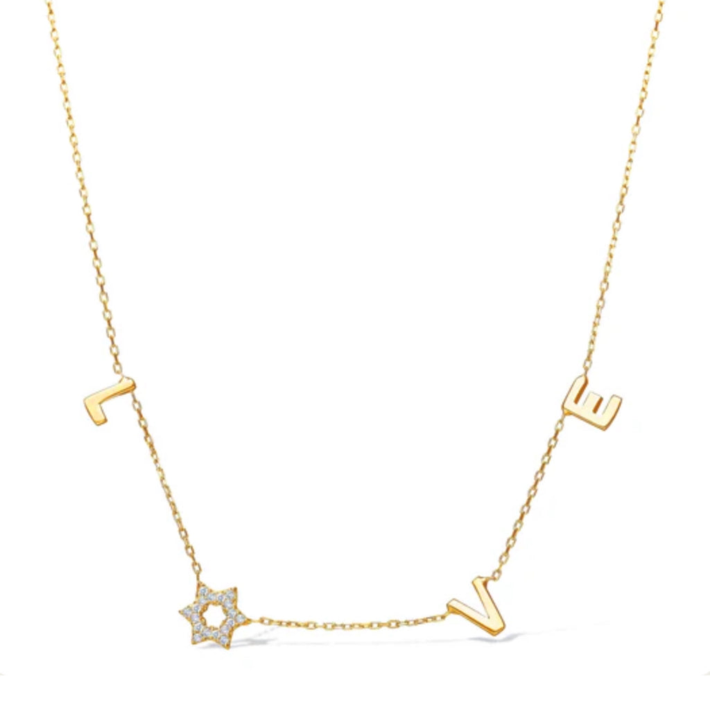 LOVE Necklace with CZ David Star - Gold